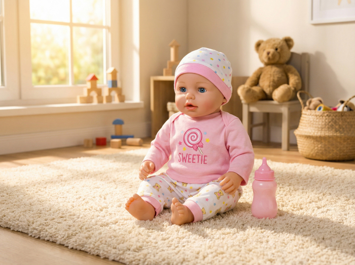 Păpușă Bebe Tutu Love 30 cm, 10 Sunete, Set Babylove Playset cu Biberon – Păpușă Interactivă pentru Copii [1]