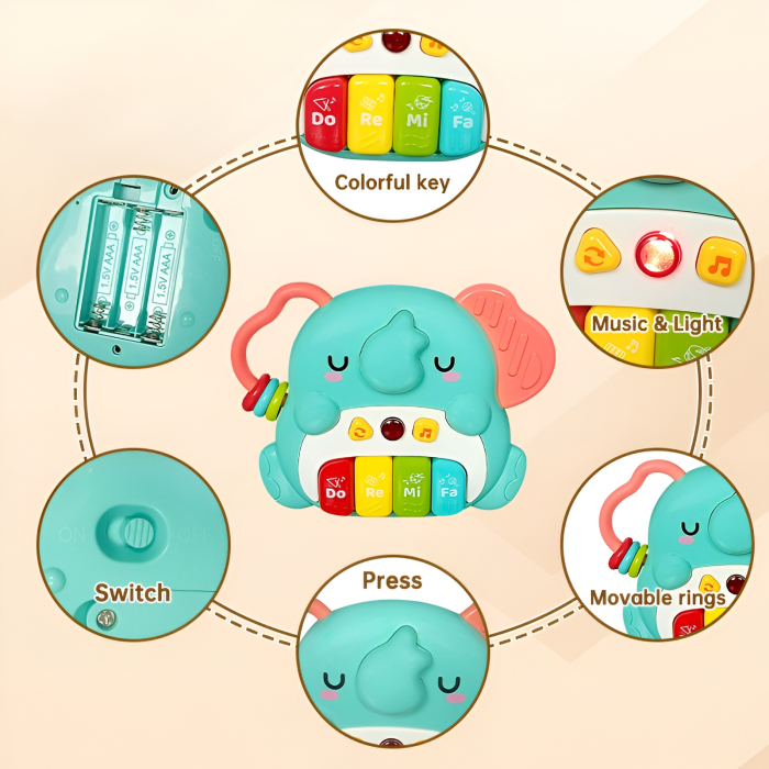 Pian Muzical Interactiv Elefănțel – Do Re Mi Fa, Lumini & Sunete | Jucărie Educațională 18+ luni [3]