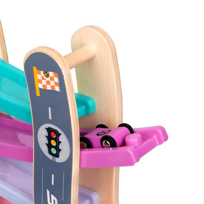 Pistă auto din lemn cu rampă și mașinuțe, jucărie educativă tip cursă pentru copii 2–5 ani [2]