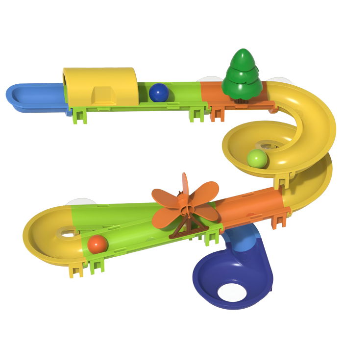 Pistă de Apă pentru Baie Copii – Jucărie Interactivă cu Bile și Morisca, Set Modular, Montare cu Ventuze, 3+ ani [3]