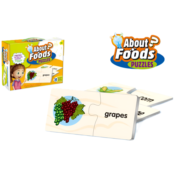 Puzzle Educațional 2 în 1 pentru Copii – Joc Montessori cu Primele Cuvinte și Alimente | 30 Piese, Învățare în Limba Engleză prin Joacă [2]