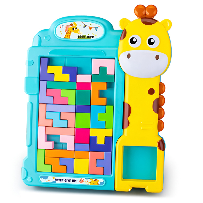 Puzzle Logică Girafă – Joc Tetris cu Piese Colorate și Tablă Verticală 3D, STEM Montessori [3]
