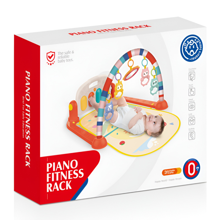 Saltea de joacă pentru bebeluși cu pian interactiv și jucării suspendate – covoraș educativ senzorial cu arcadă colorată, muzică și sunete, 0 luni+ [4]