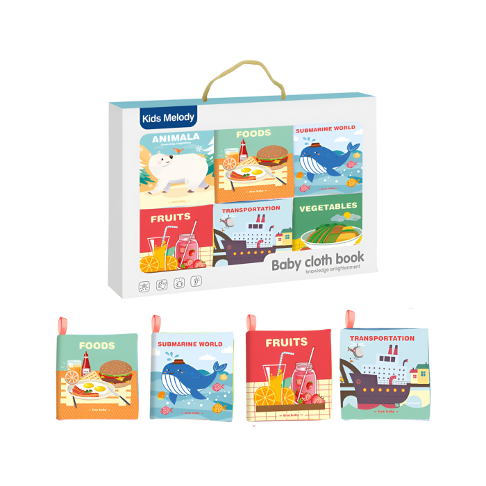 Set 6 Cărți Textil Bebeluși – Cărți Sensory Book Educaționale din Material Moale pentru 0–3 ani [1]