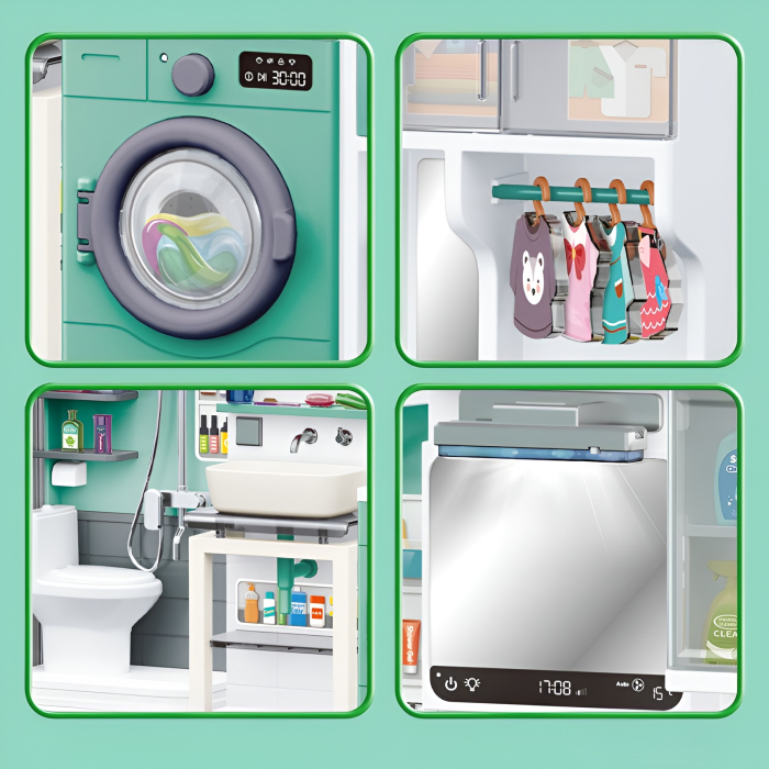 Set Baie și Spălătorie de Jucărie – Home Toilet Shower Room, Cu Duș, Chiuvetă, Mașină de Spălat și Accesorii – Mega Set Realist 54 cm, 3+ [2]