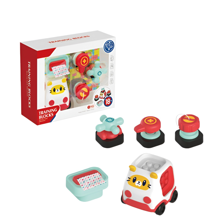 Set Busy Blocks Montessori 18+ luni – Jucărie Senzorială cu 5 Module și Mașinuță pentru Dezvoltarea Motricității [1]