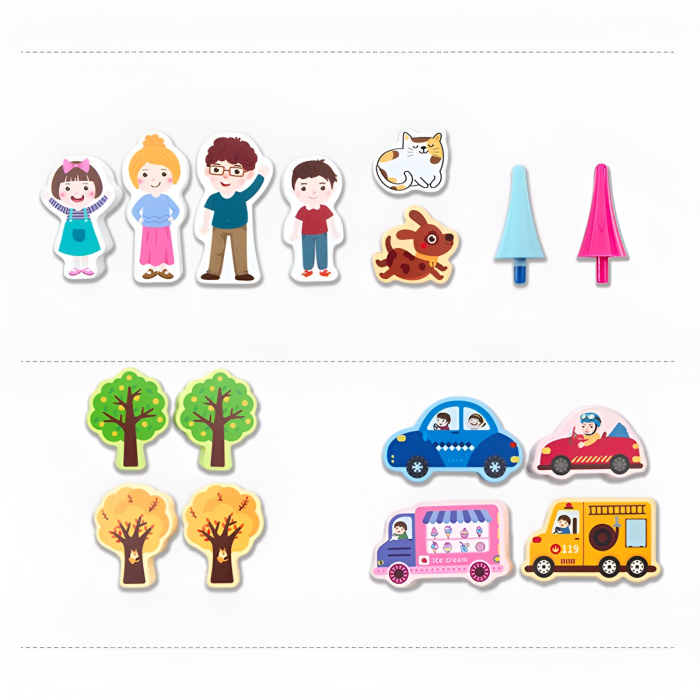 Set Construcție Oraș 278 Piese – Jucărie din Lemn cu Magazine, Personaje și Vehicule, Building Blocks 36+ [2]