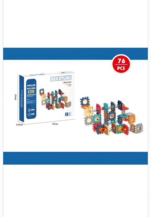 Set Construcție Rich Styling 76 Piese – Pipeline Rolling Ball, Blocuri STEM cu Rotițe & Tunel pentru Bile | Jucărie Educațională 3+ [1]
