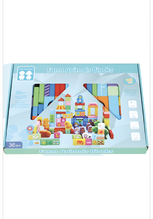 Set cuburi educative cu animale de fermă pentru copii – Joc de construcție creativ, 100 piese, 3+ ani [2]