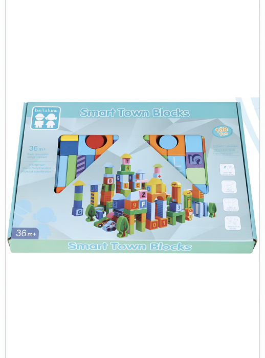 Set cuburi educative Smart Town pentru copii – Joc de construcție cu litere, cifre și forme, 100 piese, 3+ ani [2]