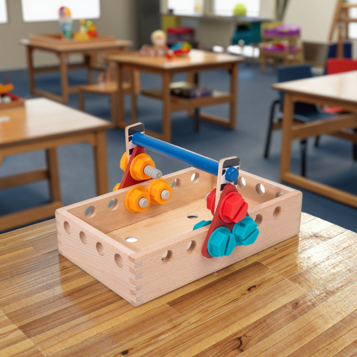 Set de Construcție și Bricolaj din Lemn pentru Copii – 44 Piese Colorate, Joc Educativ Montessori cu Șuruburi, Piulițe și Unelte, 3+ Ani [3]