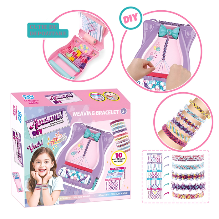 Set DIY Brățările Prieteniei cu Stand de Împletit – 10 Modele, Mărgele & Fire Colorate, Jucărie Creativă pentru Fetițe [2]