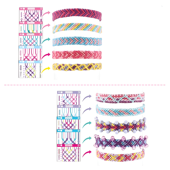 Set DIY Brățările Prieteniei cu Stand de Împletit – 10 Modele, Mărgele & Fire Colorate, Jucărie Creativă pentru Fetițe [4]