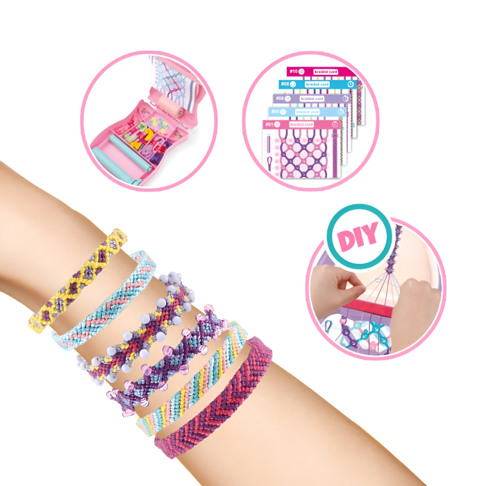 Set DIY Brățările Prieteniei cu Stand de Împletit – 10 Modele, Mărgele & Fire Colorate, Jucărie Creativă pentru Fetițe [1]
