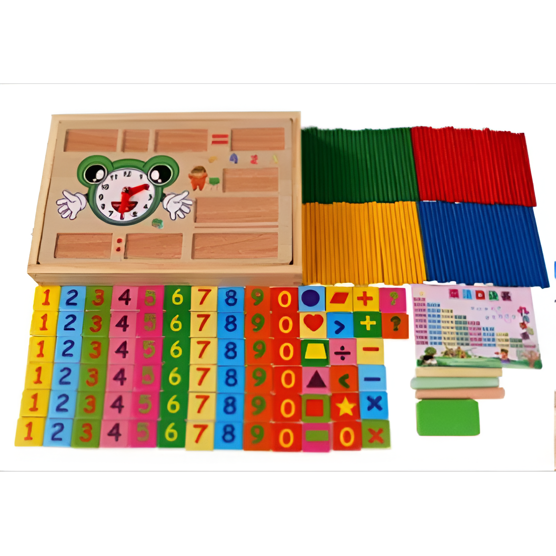 Set educativ din lemn 2 in 1 cu tabla dubla fata – cifre, numere si betisoare colorate pentru invatare, varsta 3+ ani [4]