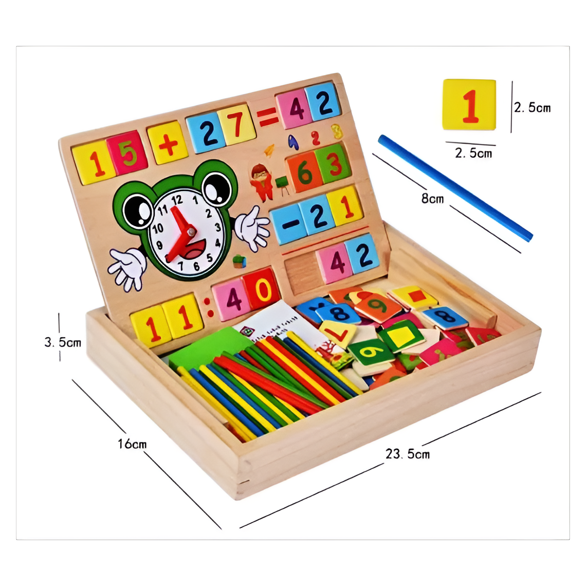 Set educativ din lemn 2 in 1 cu tabla dubla fata – cifre, numere si betisoare colorate pentru invatare, varsta 3+ ani [5]