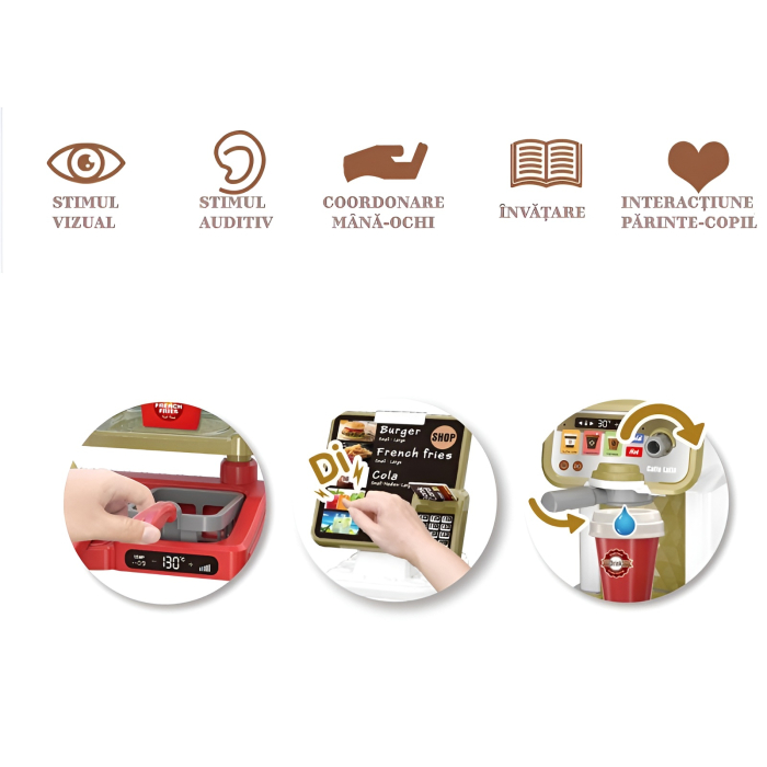 Set Fast-Food și Cafenea pentru Copii, Sunete & Accesorii Interactive,  Joc de Rol Educațional [4]