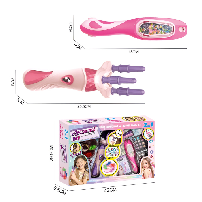 Set Împletit Păr și Aplicator Bijuterii 2 în 1 pentru Copii – Hair Braiding & Jewel Kit DIY, Accesorii Colorate, 3+ Ani [6]