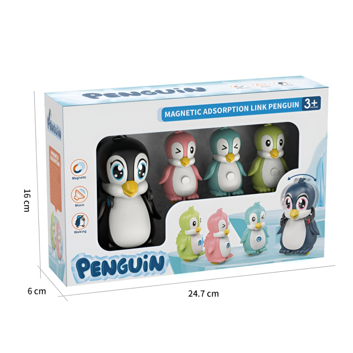Set Interactiv Pinguini Magnetici cu Muzică – Jucărie educativă de mers cu atracție magnetică, 4 pinguini colorați, mișcare și sunete, pentru copii 3+ ani [5]