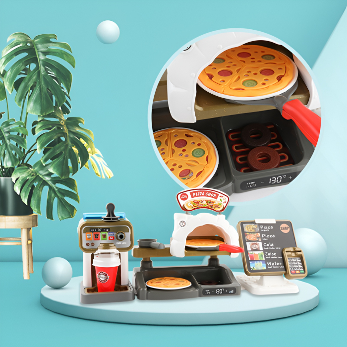Set Jucărie Pizza Shop 3 în 1 – Cuptor Pizza, Espressor, Pos POS, Accesorii Bucătărie, Sunete & Role-play pentru Copii [1]