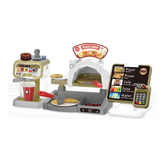 Set Jucărie Pizza Shop 3 în 1 – Cuptor Pizza, Espressor, Pos POS, Accesorii Bucătărie, Sunete & Role-play pentru Copii [6]