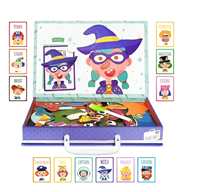 Set Magnetic de Construit Fețe Amuzante pentru Copii – Joc Educativ cu Piese Magnetice, Valiză Portabilă, 3+ Ani [5]