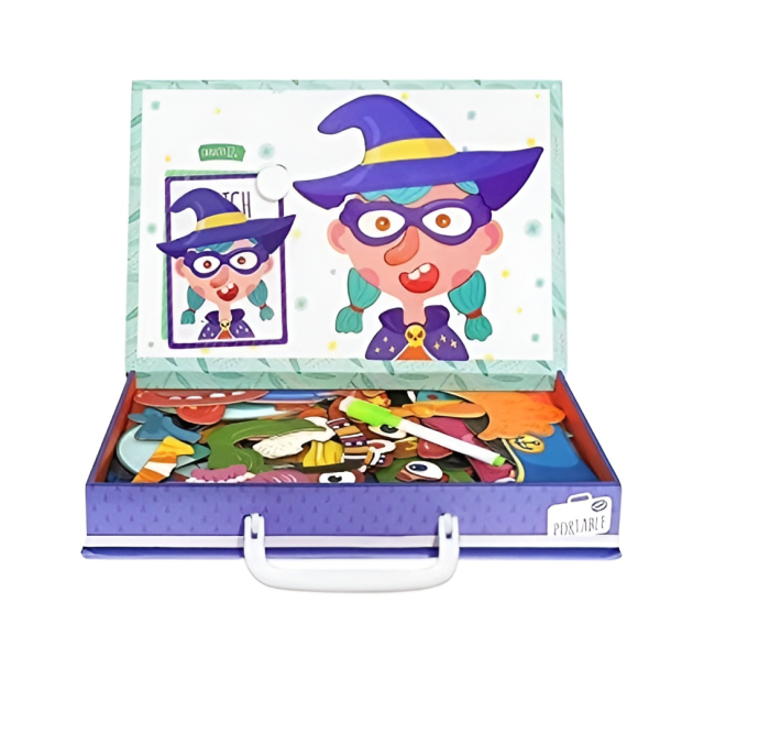 Set Magnetic de Construit Fețe Amuzante pentru Copii – Joc Educativ cu Piese Magnetice, Valiză Portabilă, 3+ Ani [4]