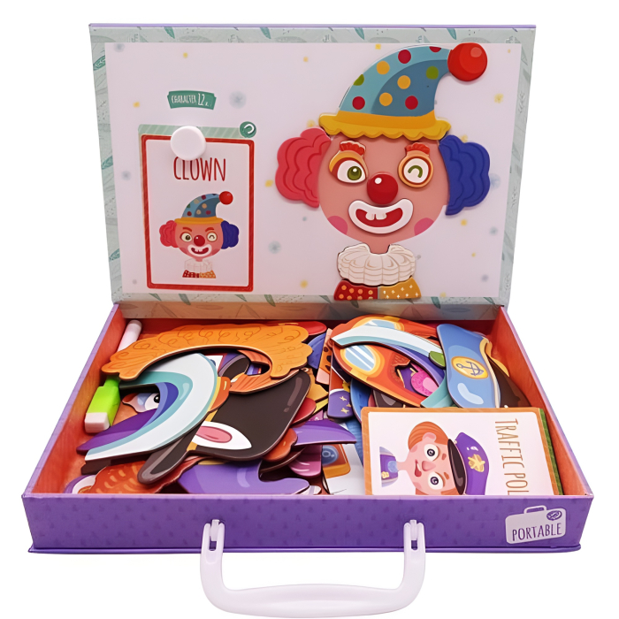 Set Magnetic de Construit Fețe Amuzante pentru Copii – Joc Educativ cu Piese Magnetice, Valiză Portabilă, 3+ Ani [3]