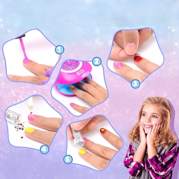 Set Manichiură Copii Girl’s Creator – Nail Art Studio cu Uscător, 6 Nail Pens, Stickere, Glitter și Accesorii, 5+ [2]