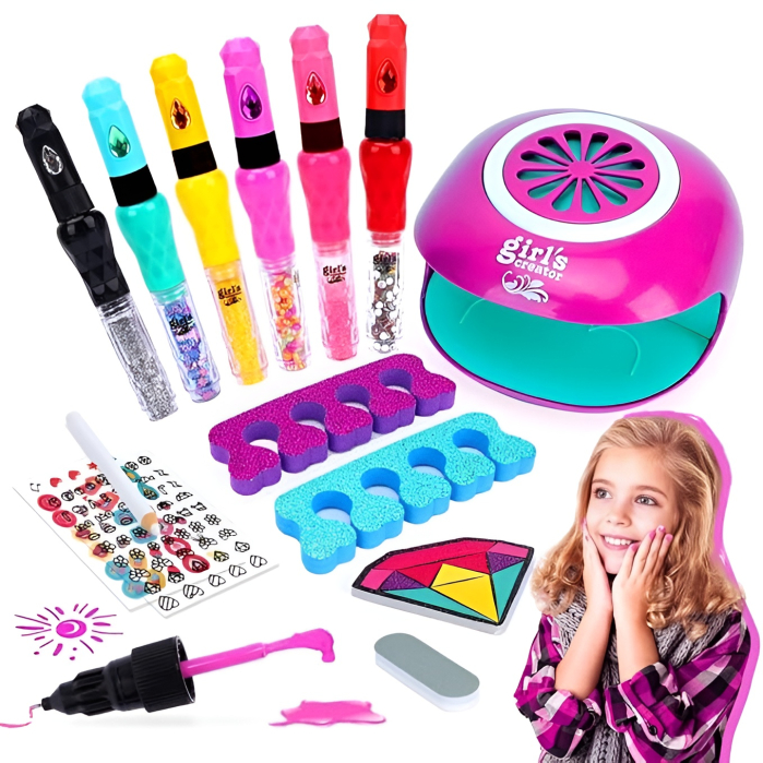 Set Manichiură Copii Girl’s Creator – Nail Art Studio cu Uscător, 6 Nail Pens, Stickere, Glitter și Accesorii, 5+ [1]