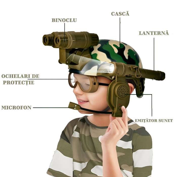 Set Militar True Special Forces/ Set Polițist True Swat – Cască Camuflaj cu Binoclu, Lanternă, Ochelari, Microfon și Sunete – Echipament Soldat/ Echipament polițist pentru Copii 3+ [4]