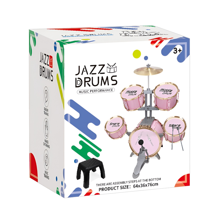Set Tobă Copii Jazz Drums XXL – 5 Tobe + Cinel + Pedală + Scaun, 76 cm, Jucărie Muzicală 3+ Ani [4]