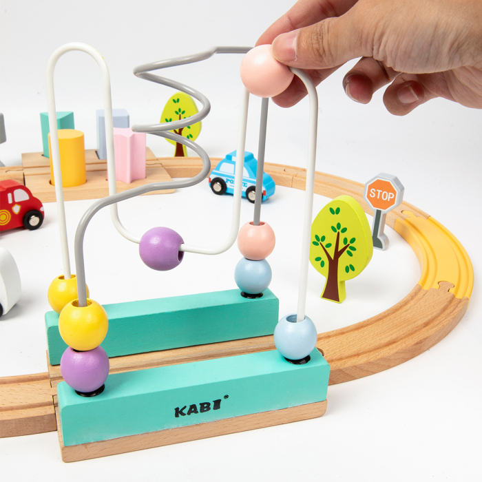 Set Trenuleț din Lemn cu Mărgele și Forme Geometrice | Joc Montessori Educațional pentru Copii 3+ Ani, Țintă de Îndemânare și Cale Ferată Magnetică [3]