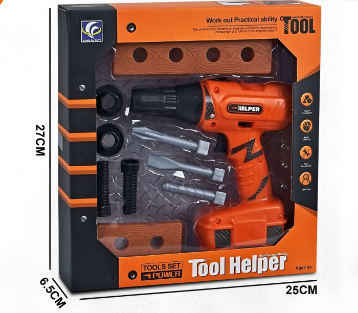 Set unealta electrica de jucarie cu bormasina, accesorii si suruburi, functie rotire, plastic rezistent, varsta 3+ [1]