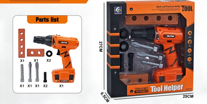 Set unealta electrica de jucarie cu bormasina, accesorii si suruburi, functie rotire, plastic rezistent, varsta 3+ [3]