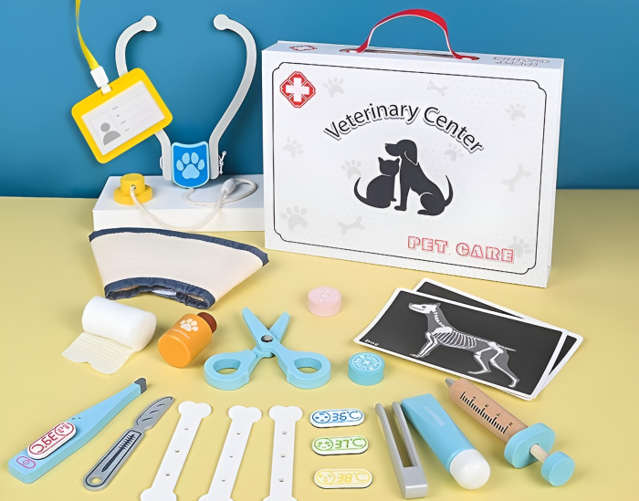 Set Veterinar pentru Copii – Trusă Medicală Animăluțe în Valiză, 20+ Accesorii, Joc de Rol Educativ [1]