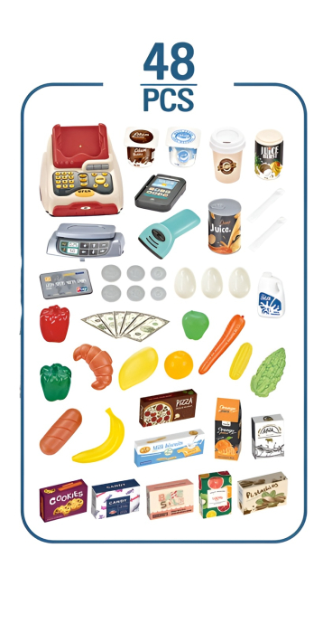 Supermarket de Jucărie cu 48 de Piese, Casă de Marcat, Scanner, Rafturi și Coș de Cumpărături – Magazin Interactiv pentru Copii [5]