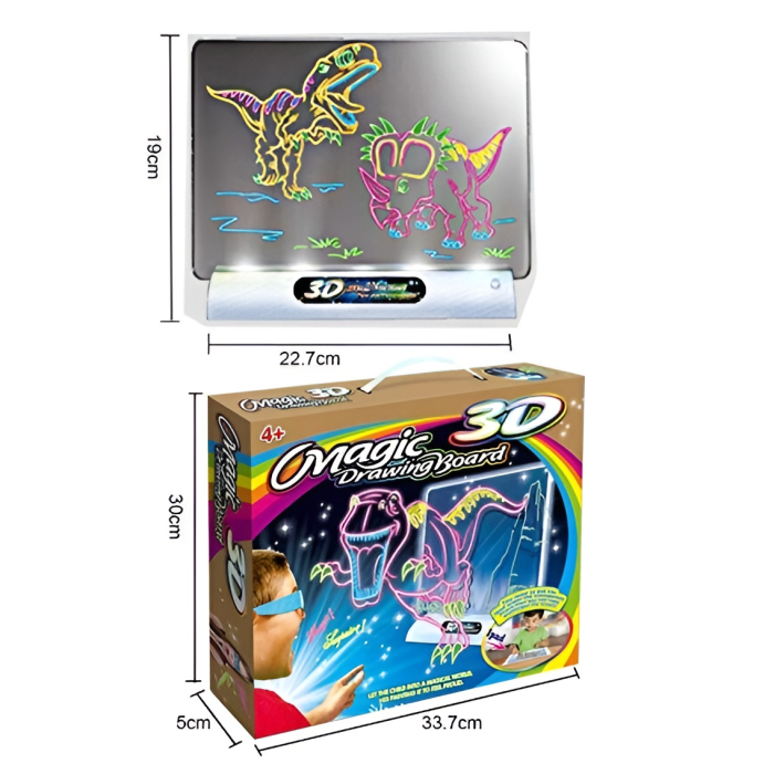 Tablă de desen 3D Magic Drawing Board cu lumini LED – Ochelari 3D incluși, 4 carioci colorate, modele și cârpă de șters, joc educativ creativ pentru copii 4+ ani [6]
