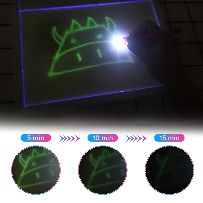 Tablă de desen Magic Drawing cu lumină LED, marker fluorescent și șabloane, jucărie educativă creativă pentru copii 3+ ani [5]