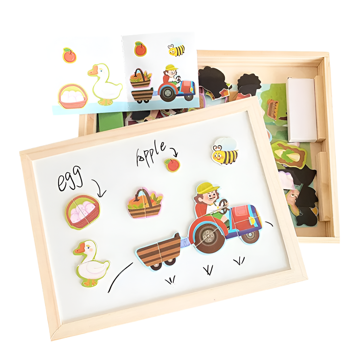 Tabla educativă 3 in 1 din lemn, magnetică și pentru creta, natural/multicolor, 30x23x3cm [3]