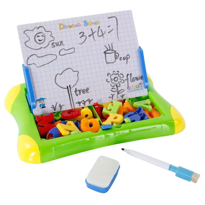 Tablă educativă magnetică 3 în 1 pentru copii – cu litere, cifre și forme geometrice Tangram, set educativ cu marker, burete și suport de scris [3]