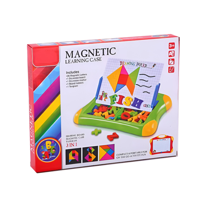 Tablă educativă magnetică 3 în 1 pentru copii – cu litere, cifre și forme geometrice Tangram, set educativ cu marker, burete și suport de scris [5]