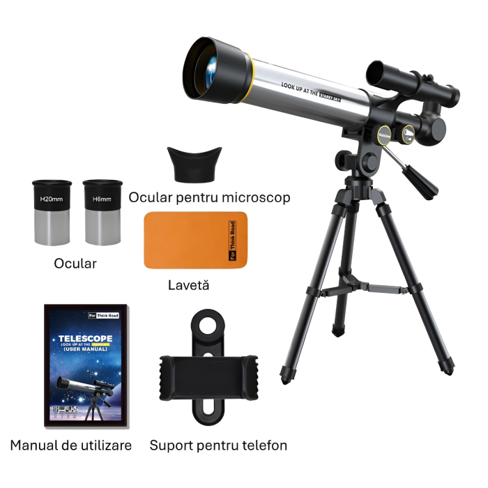 Telescop Astronomic pentru Copii și Începători – Cu Trepied din Aluminiu, Oculare Interșchimbabile și Suport Telefon, 42 cm [6]