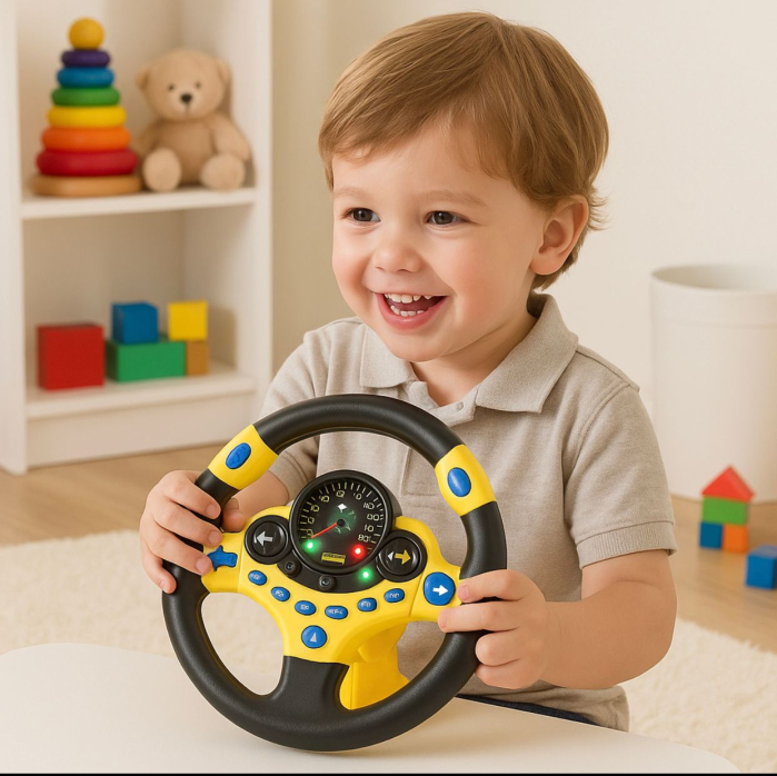 Volan interactiv cu sunete și lumini pentru copii – cu cheie detașabilă, muzică, claxon și efecte realiste, jucărie educativă de condus 2 în 1 [1]