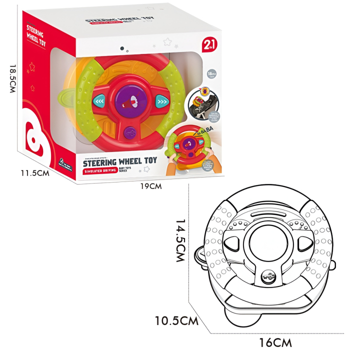 Volan Interactiv pentru Bebeluși 3 în 1 cu Sunete, Lumini și Oglindă – Jucărie Educativă pentru Scaun Auto și Cărucior [4]