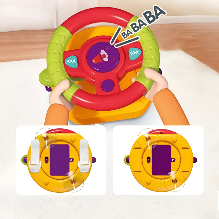 Volan Interactiv pentru Bebeluși 3 în 1 cu Sunete, Lumini și Oglindă – Jucărie Educativă pentru Scaun Auto și Cărucior [2]