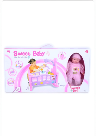 Set Sweet Baby: Pătuț Legănat 53 cm + Păpușă 30 cm, Jucărie pentru Copii, Cu Mobilă și Accesorii – Sweet Doll Playset [2]