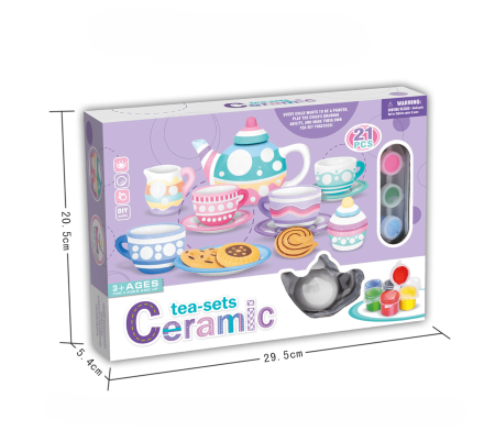Set creativ de pictat ceainic și cești din ceramică – 21 piese, culori și pensulă incluse, jucărie DIY educativă pentru copii, dezvoltă imaginația și creativitatea, 3+ ani [3]