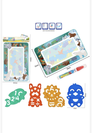 Educative si montessori - Covoraș magic de desen cu apă pentru copii – planșă reutilizabilă mare cu stilou cu apă și șabloane educative, 3 ani+