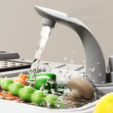 Bucătărie de jucărie mare pentru copii cu apă, cuptor și frigider – Home Cooking verde, 100 cm, accesorii incluse [3]